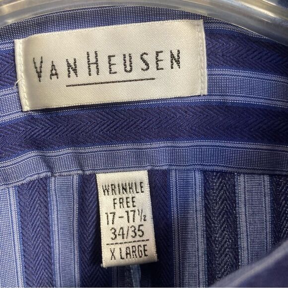 Van Heusen Mens Blue Striped Broadcloth Button Up Long Sleeve Shirt w/Pocket XL - Picture 8 of 10